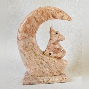 Crescent Moon with Wolf Sculpture